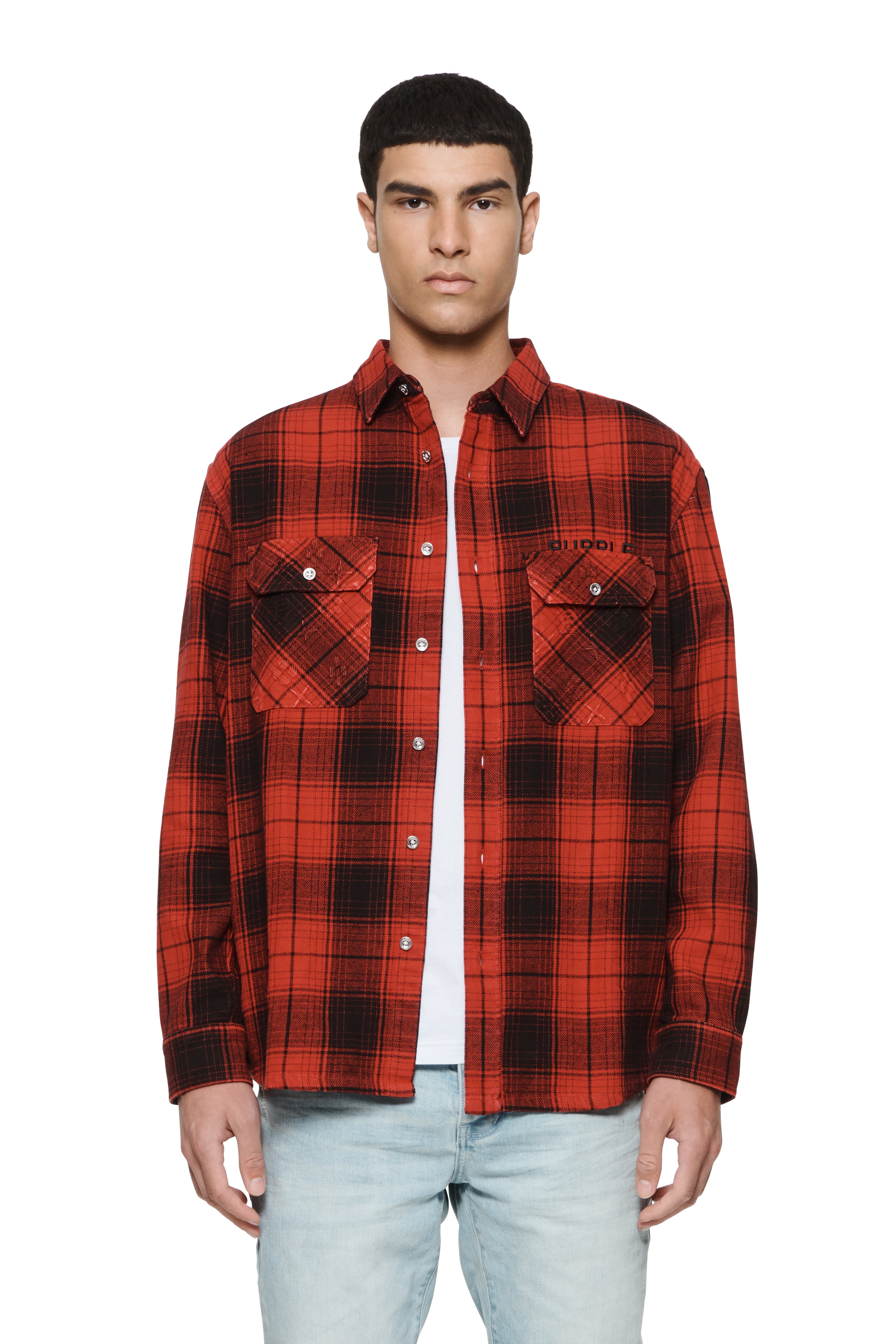 Buy PURPLE BRAND Plaid Flannel Shirt 'Red' - P337 FPRM423