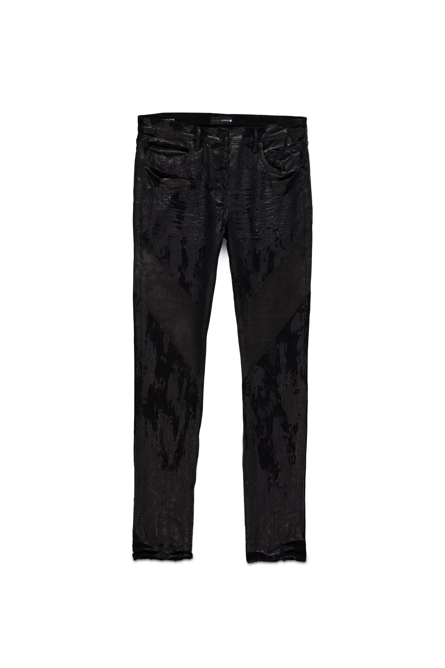 P001 LOW RISE SKINNY JEAN - Black Crackle Paint With Foil
