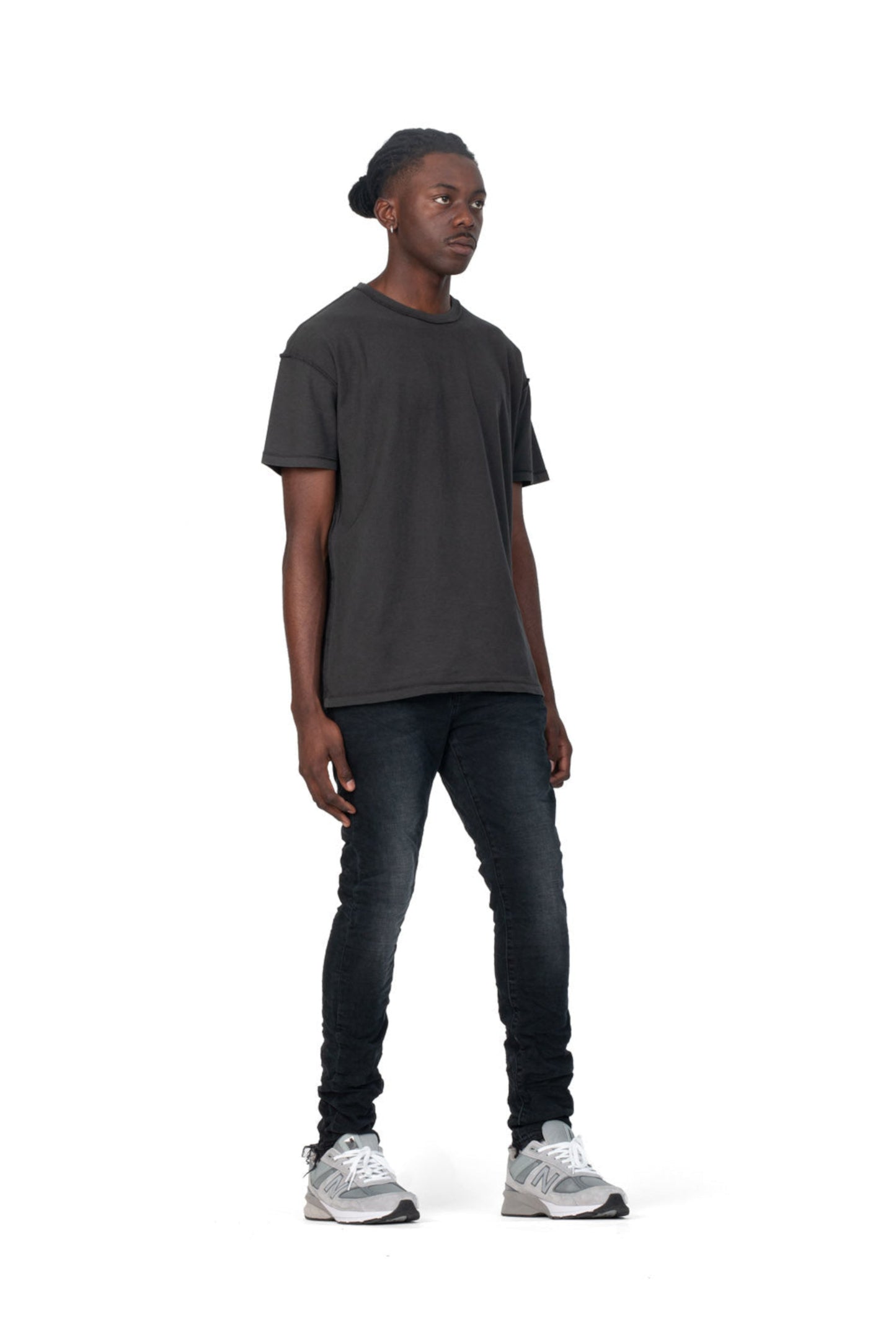 mens purple brand denim jean low rise skinny style no. p001 black wash model side pose