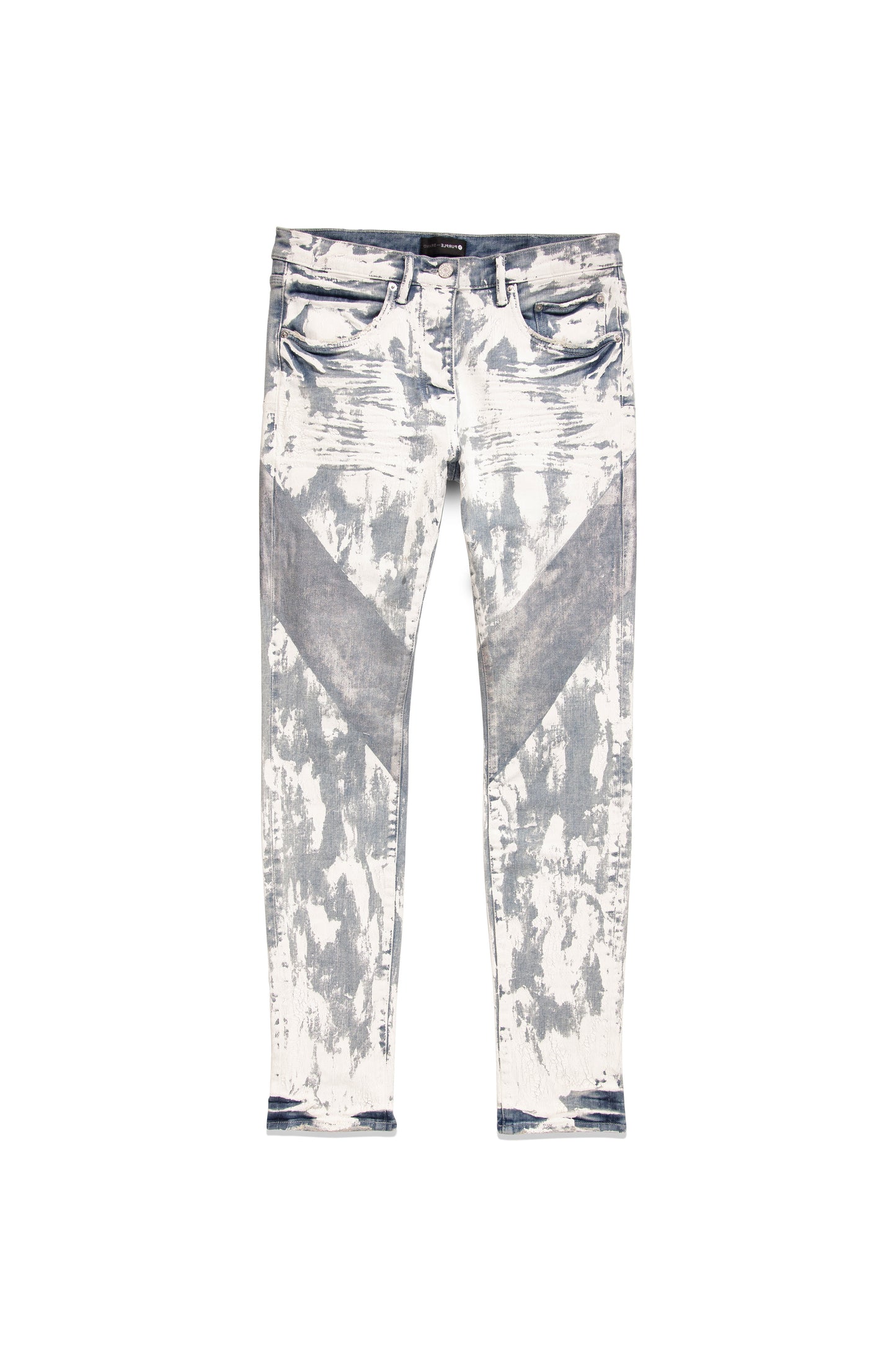 P001 LOW RISE SKINNY JEAN - Light Indigo Crackle Paint With Foil