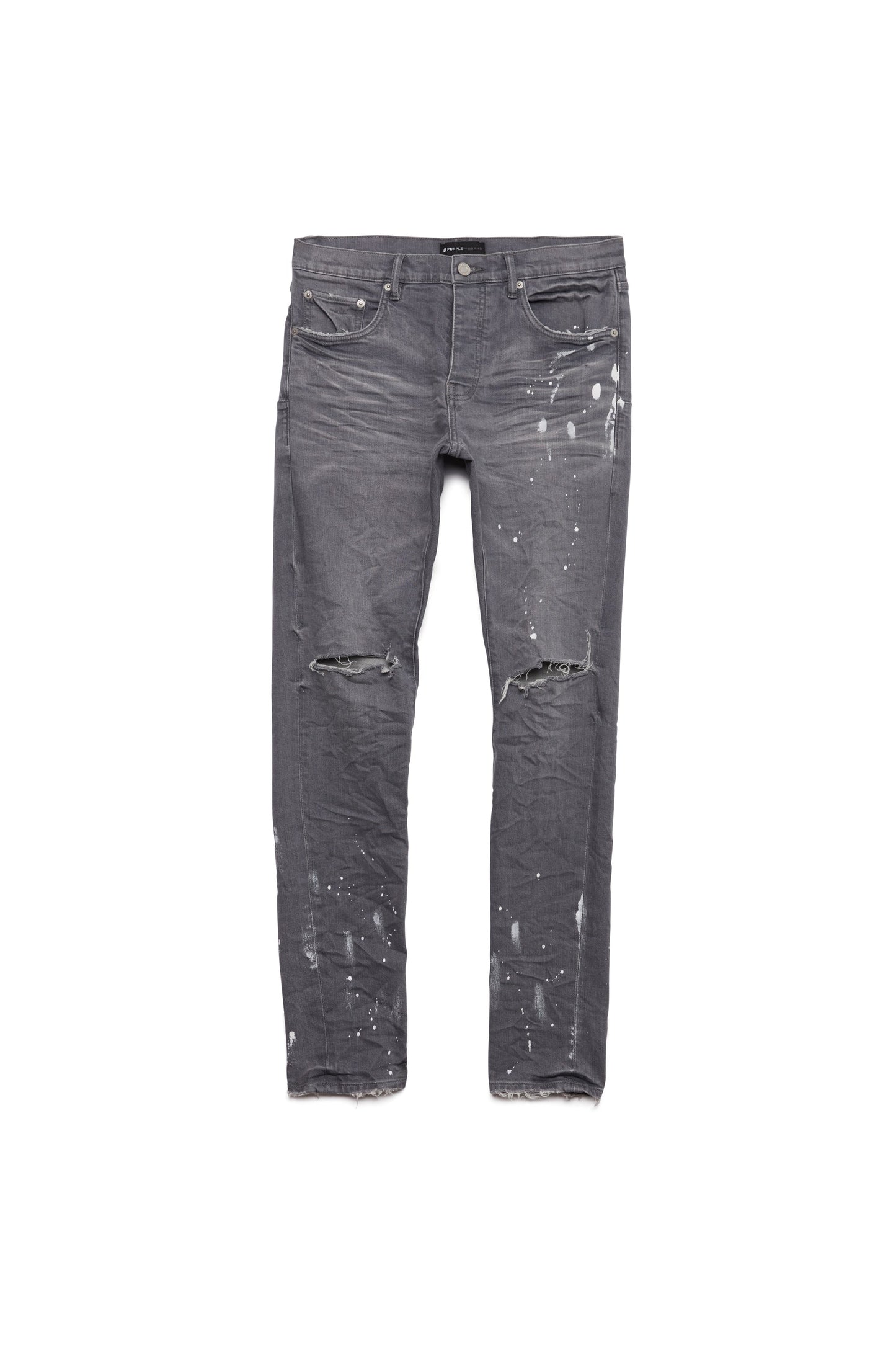 PURPLE BRAND - Men's Denim Jean - Low Rise Skinny - Style No. P001 - Worn Grey Knee Slit - Front