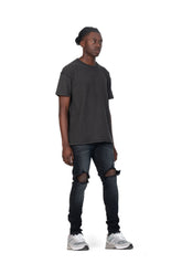 mens purple brand denim jean mid rise slim style no. p002 black wash blowout model side pose