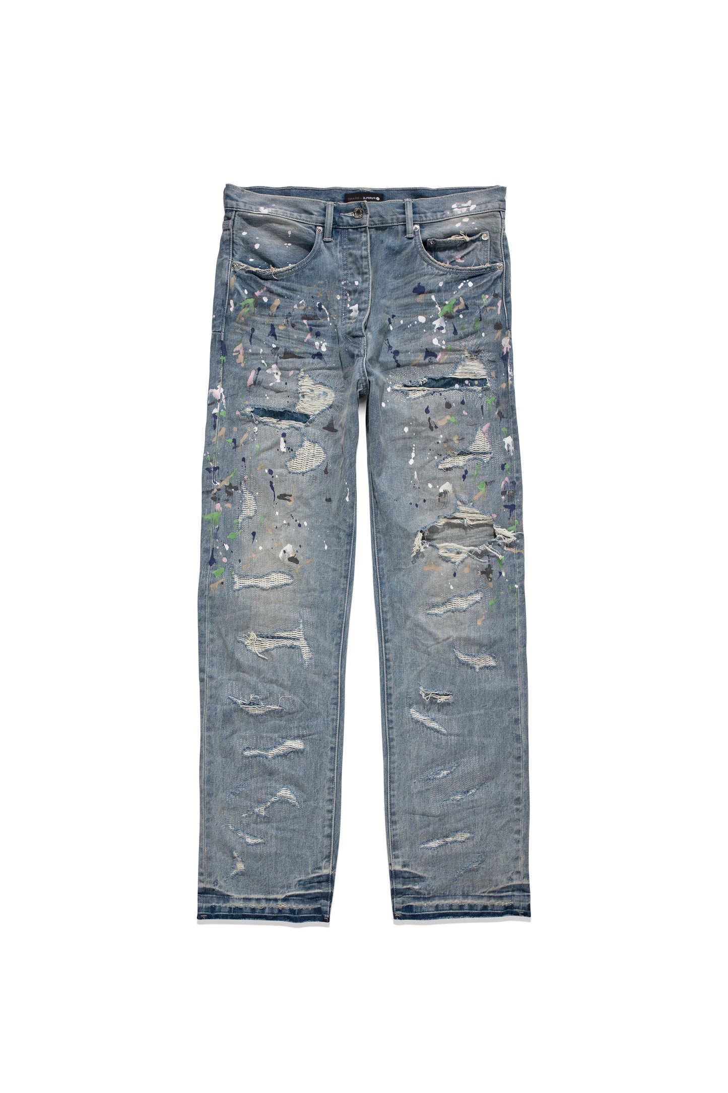P011 MID RISE STRAIGHT LEG JEAN - Light Indigo With Heavy Repairs And Paint