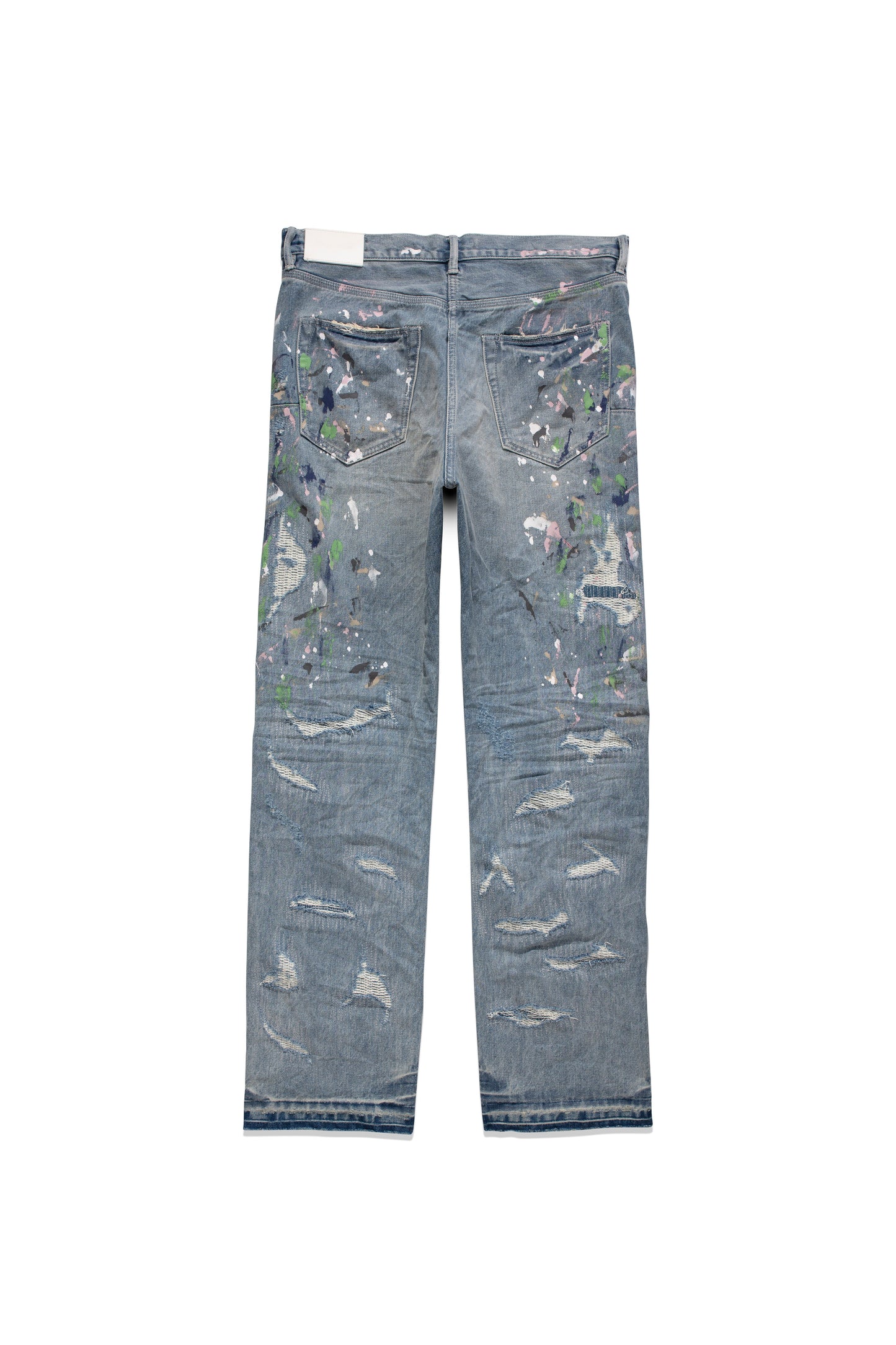 P011 MID RISE STRAIGHT LEG JEAN - Light Indigo With Heavy Repairs And Paint