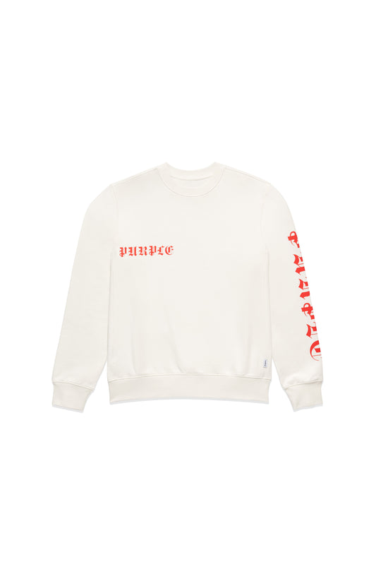 P409 RELAXED FIT CREWNECK - French Terry Gothic Wordmark Brilliant White
