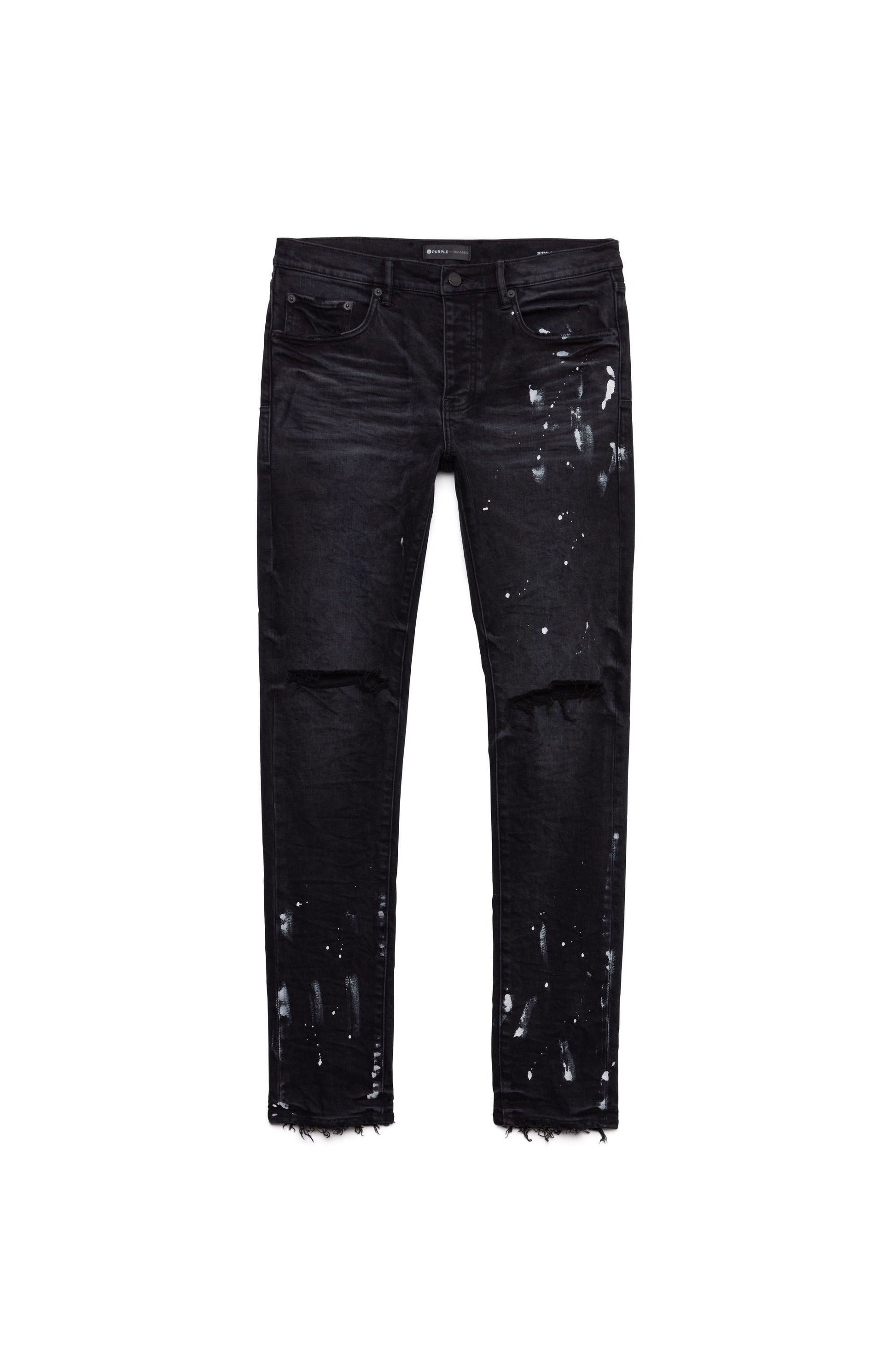 Purple Brand P001-BOS Slim Fit Jeans in Black Over Spray Men